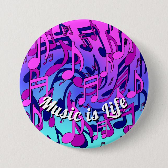 Schönes Musik-lebhaftes Anmerkungs-Rosa-lila Button (Vorderseite)
