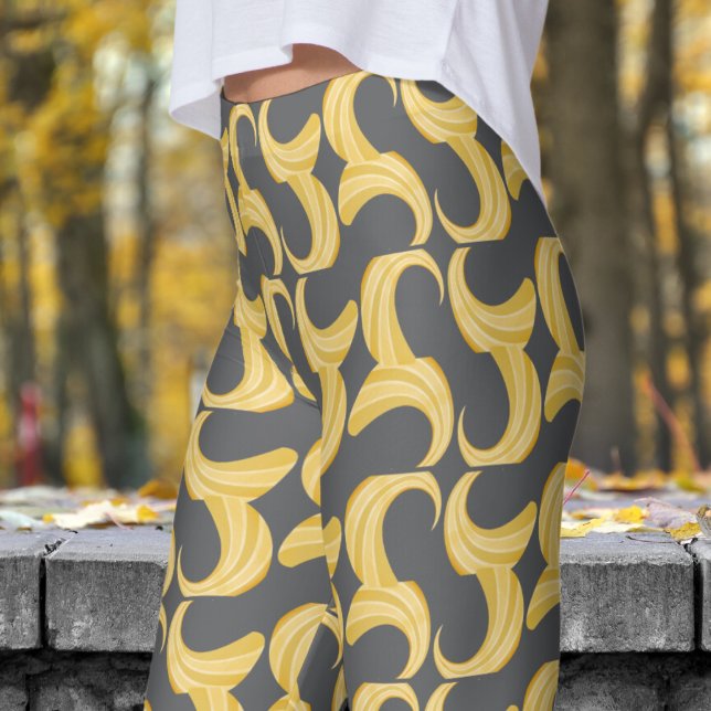 Schönes Muster aus Grau- und Goldkurven Leggings (Golden Curves over Dark Gray Leggings)