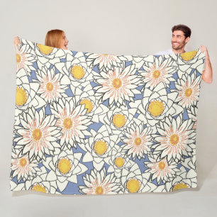 Schönes Muster der Retro-Blumenkunst Blau Weiß Fleecedecke