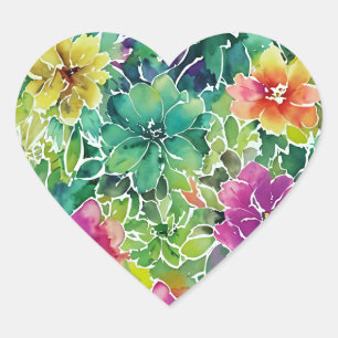 Schönes Muster für die Aquarellfarben-Blume Herz-Aufkleber