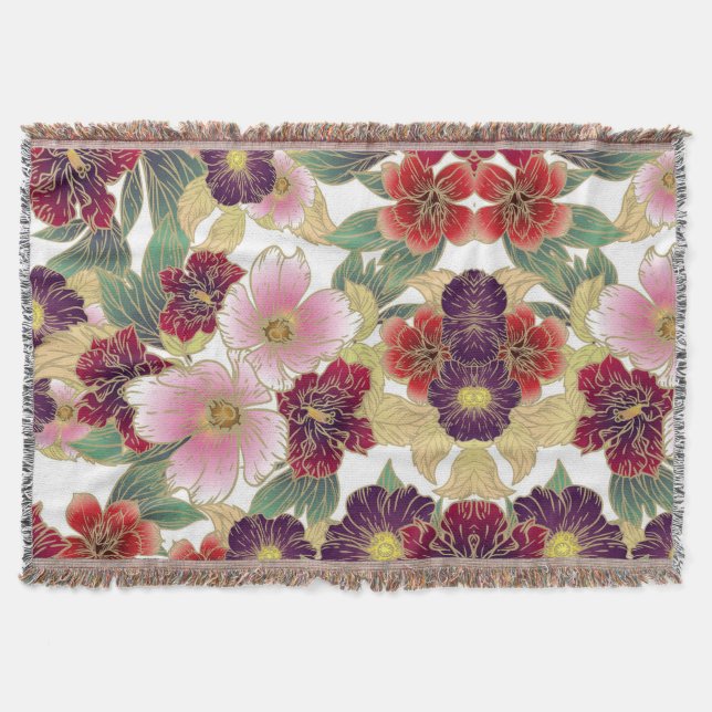 Schönes Muster mit grün-rosa floralen Elementen Decke (Vorderseite)