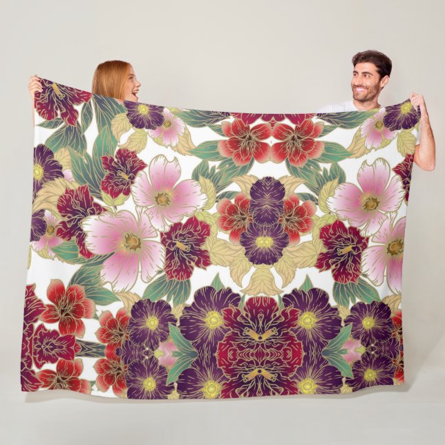 Schönes Muster mit grün-rosa floralen Elementen Fleecedecke (Beispiel)