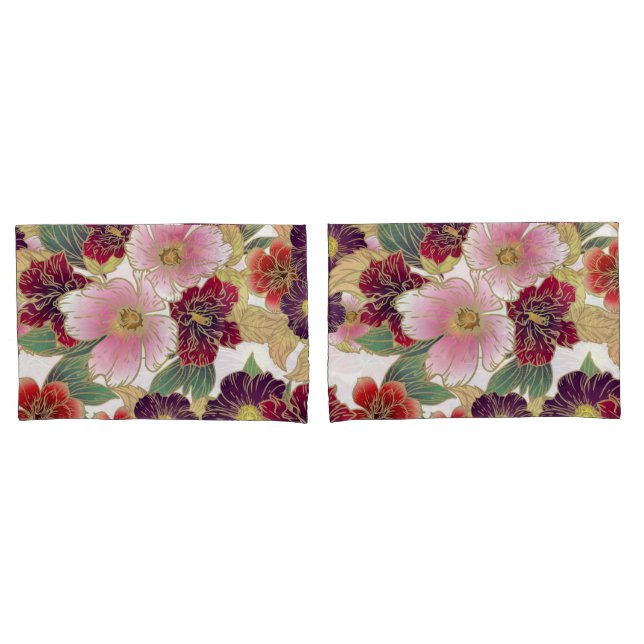 Schönes Muster mit grün-rosa floralen Elementen Kissenbezug (Vorderseite-Set)