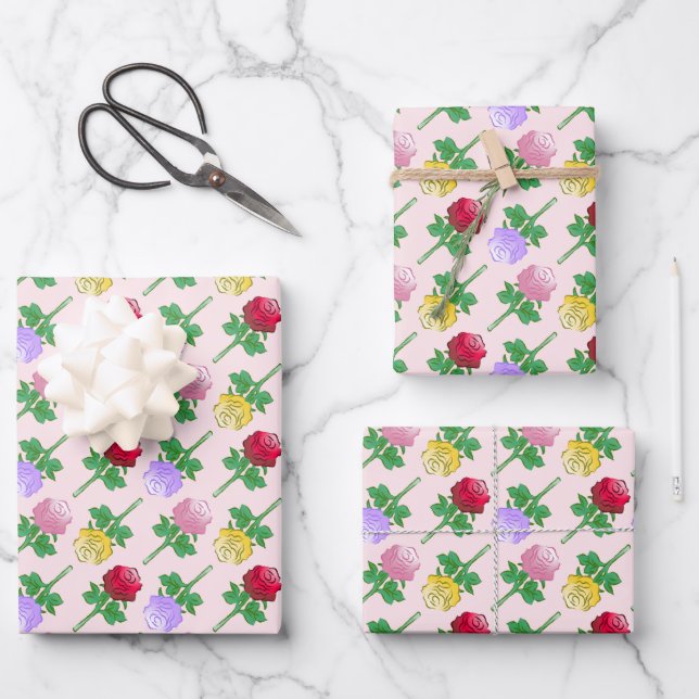 Schönes Muster mit Rosen Geschenkpapier Set (Vorderseite)
