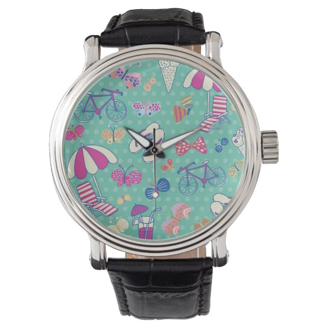Schönes Muster mit Sommerelementen Armbanduhr (Vorderseite)