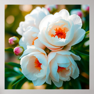 Schönes Nah-Up blühender weißer Peonies Poster