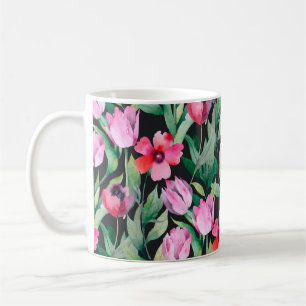 Schönes, nahtloses Blumenmuster mit Aquarell Kaffeetasse