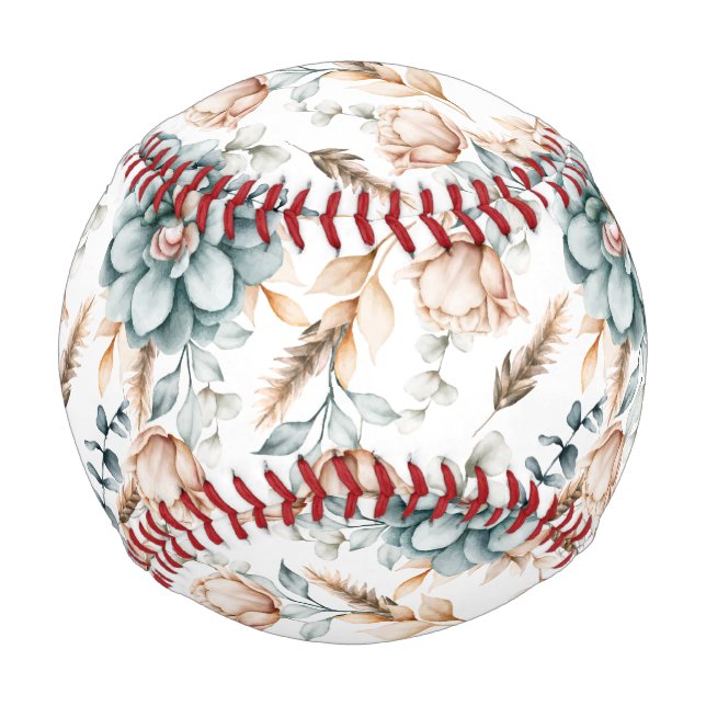 Schönes, nahtloses Blumenmuster mit Vintagem Baseball (Vorderseite)