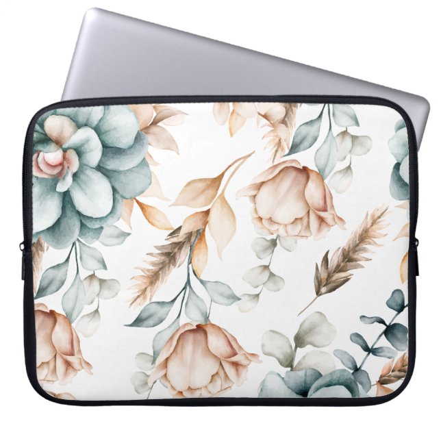 Schönes, nahtloses Blumenmuster mit Vintagem Laptopschutzhülle (Vorderseite)