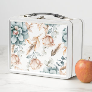 Schönes, nahtloses Blumenmuster mit Vintagem Metall Brotdose