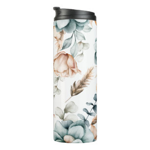 Schönes, nahtloses Blumenmuster mit Vintagem Thermosbecher