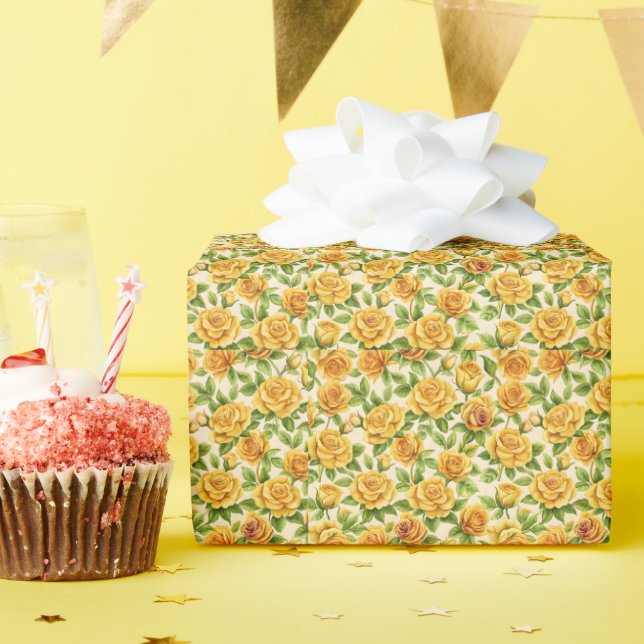 Schönes, nahtloses Muster gelber Rosen Geschenkpapier (Geburtstagsparty)
