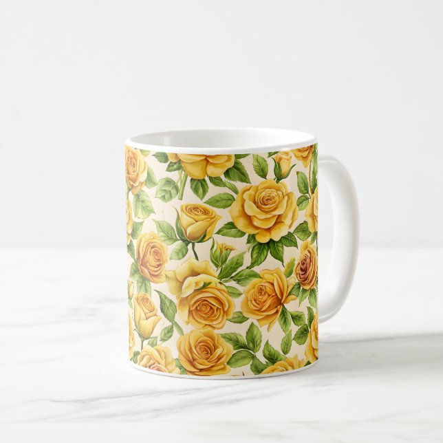 Schönes, nahtloses Muster gelber Rosen Kaffeetasse (VorderseiteRechts)