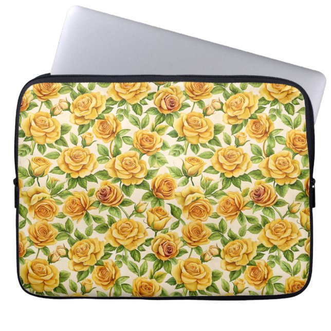 Schönes, nahtloses Muster gelber Rosen Laptopschutzhülle (Vorderseite)