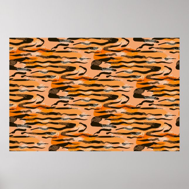 Schönes nahtloses Tigermuster, Pfirsichfarbe Poster (Vorne)