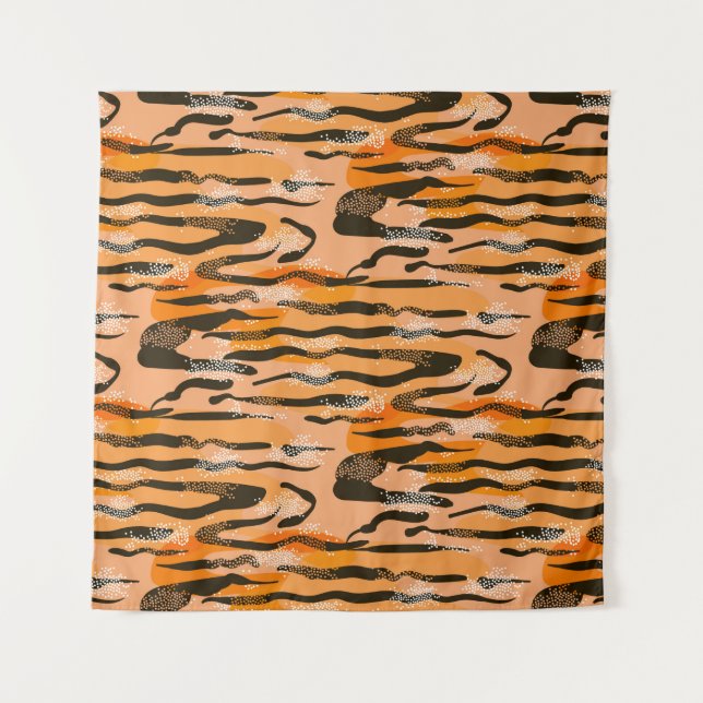 Schönes nahtloses Tigermuster, Pfirsichfarbe Wandteppich (Vorderseite)