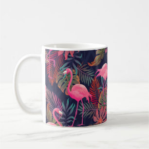 Schönes, nahtloses tropisches Muster mit rosa Flac Kaffeetasse