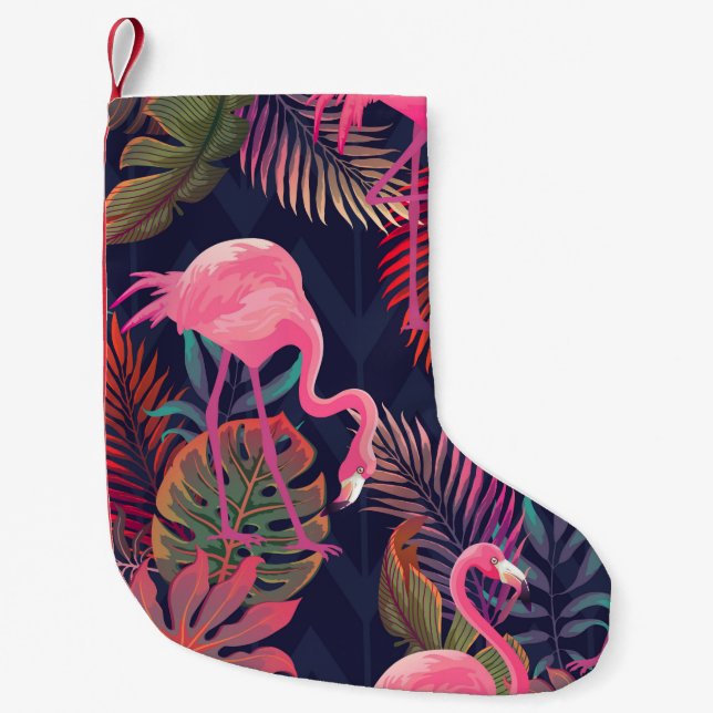 Schönes, nahtloses tropisches Muster mit rosa Flac Kleiner Weihnachtsstrumpf (Vorderseite)