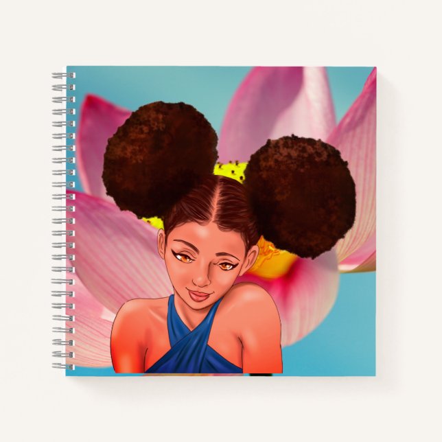 SCHÖNES NATÜRLICHES AFRO PUFF SCHWARZES MÄDCHEN NOTIZBUCH (Vorderseite)