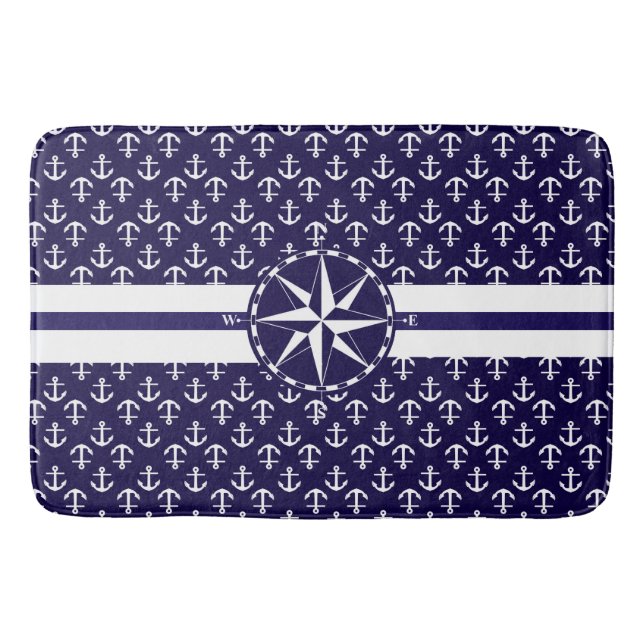 Schönes Nautic Theme Anchor Muster Badematte (Vorderseite)