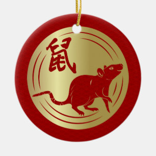 Schönes neues Jahr der Ratte - 2020 Keramik Ornament