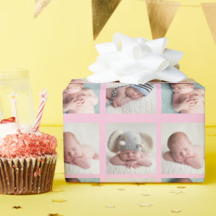 Schönes Neugeborenes Foto 4 Picture Baby Girl Pink Geschenkpapier