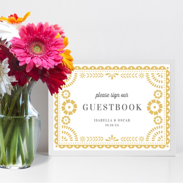 Schönes neutrales Papel Picado Wedding Gästebuchze Poster (Von Creator hochgeladen)