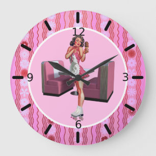 Schönes Niedliches Girl Serve Ice Cream Große Wanduhr