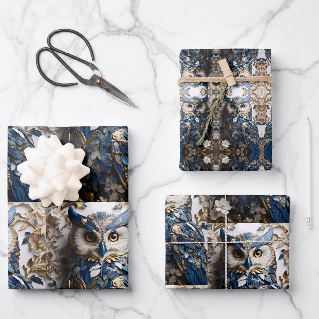Schönes Niedliches Minimalistisches Owl Geschenkpapier Set (Vorderseite)
