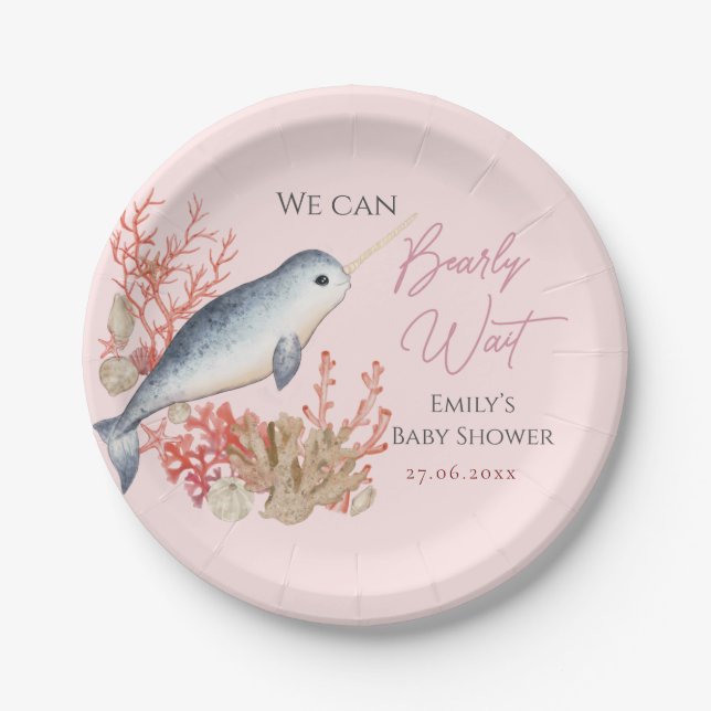 Schönes Ocean Baby Narwhal Muscheln Babydusche Pappteller (Vorderseite)