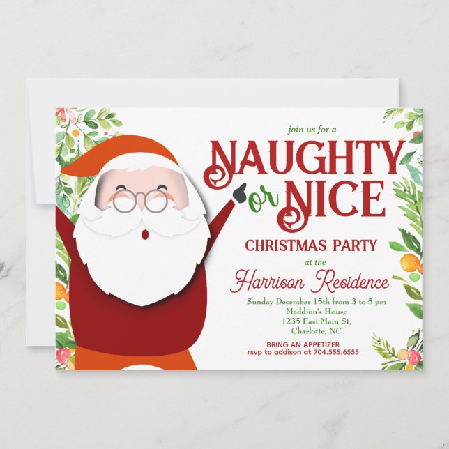 Schönes oder schönes Weihnachts-Party laden Einladung (Vorderseite)