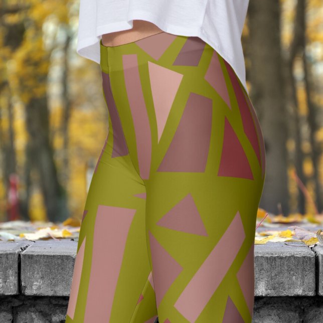 Schönes Olive Green Mosiac Muster Leggings (Blocks Mosiac on Dark Olive Green Leggings)
