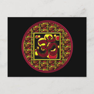 Schönes Om-Om-Symbol mit Schaltkreisen und Quadrat Postkarte