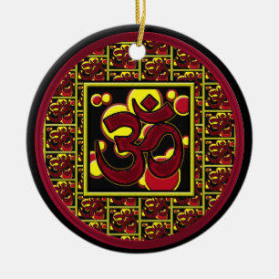 Schönes OM-Om-Symbol w/Circles und Quadrate Keramik Ornament