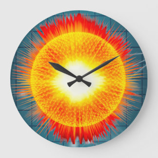 Schönes Orange Gelb und Aqua Hintergrund Große Wanduhr