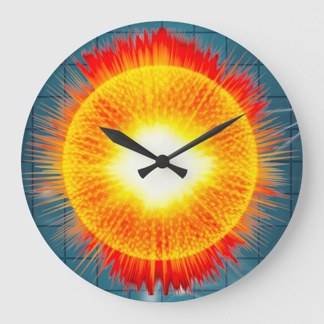 Schönes Orange Gelb und Aqua Hintergrund Große Wanduhr (Vorderseite)