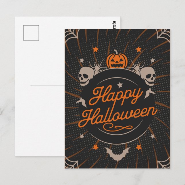 Schönes Orange Happy Halloween Postkarte (Vorne/Hinten)