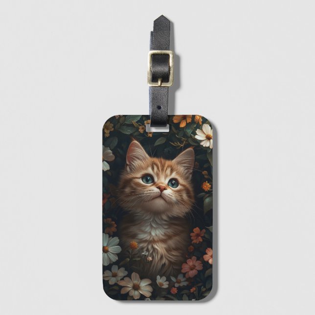 Schönes Orange Kitten mit Wildblumen Gepäckanhänger (Vorderseite Vertikal)