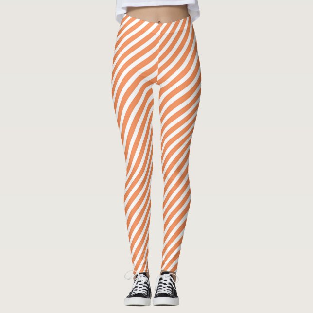 Schönes Orange und Weiß gestreiftes Legging Leggings (Vorderseite)