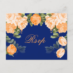 Schönes orangefarbenes Blumenmuster auf Marineblau Postkarte