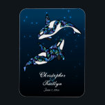 Schönes Orca Whales Wedding Magnet<br><div class="desc">Schöne Orca Whales Hochzeit Einladung mit einem Sternenhimmel in den Farben Blau, Weiß und Schwarz. Es ist ein tolles Geschenk, Geschenk oder Gutes für Ihre Gäste.</div>