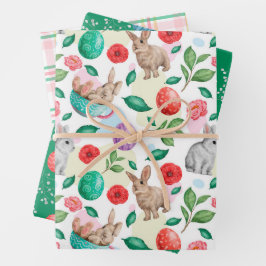 Schönes Osterhasen & Blume Geschenkpapier Set