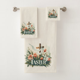 Schönes Osterkreuz mit Lilien und Tulips Badhandtuch Set