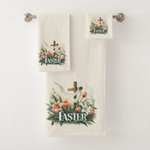 Schönes Osterkreuz mit Lilien und Tulips Badhandtuch Set