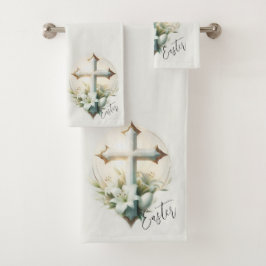 Schönes Osterkreuz mit Osterhallen Badhandtuch Set