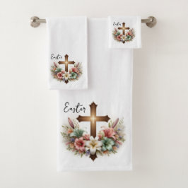 Schönes Osterkreuz mit Pastel Lilies Ostern Badhandtuch Set