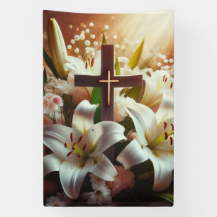 Schönes Osterlilienkreuz Banner