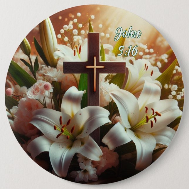 Schönes Osterlilienkreuz Button (Vorderseite)