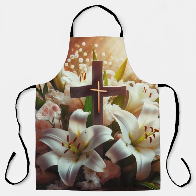 Schönes Osterlilienkreuz Schürze (Vorderseite)
