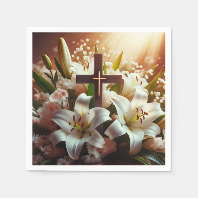 Schönes Osterlilienkreuz Serviette (Vorderseite)